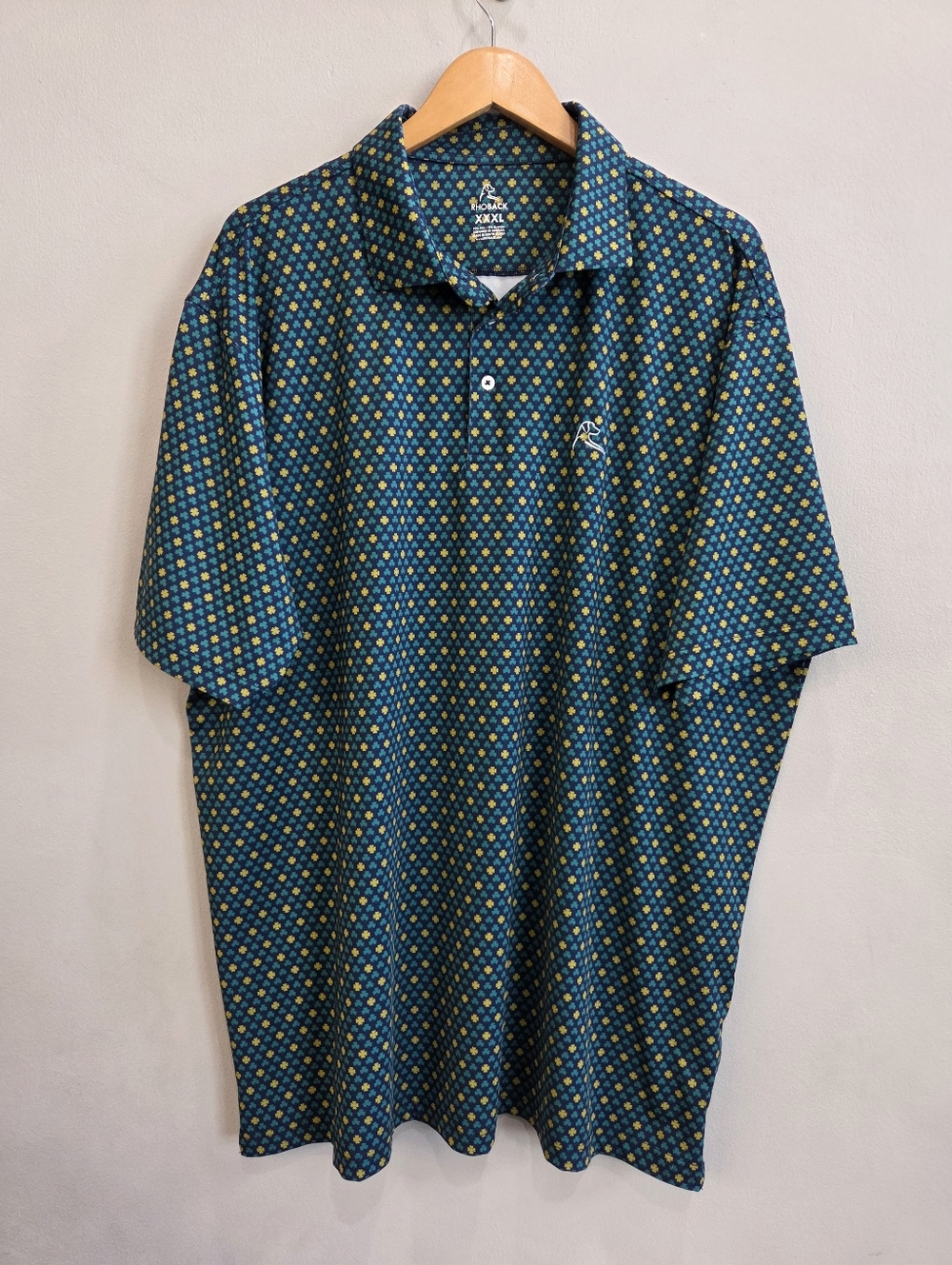 Rhoback The Notre Dame Green Golden Clover Performance Polo Shirt Men's XXXL